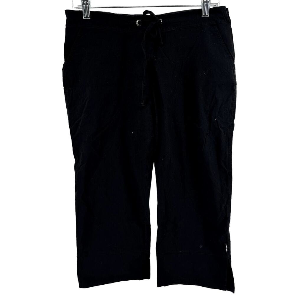 prAna Capri Crop Pants Straight Leg Nylon Drawstring Pockets Black M 34x24